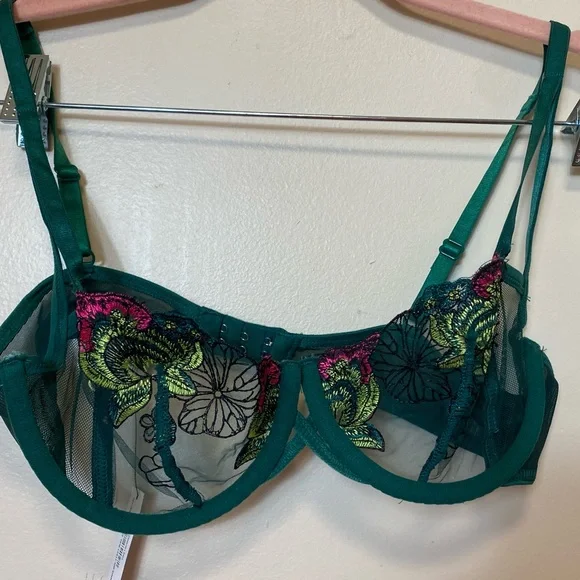 Adore Me Alyshia Demi Green Floral Sheer Bra. Size 34C NWT - Picture 2 of 10